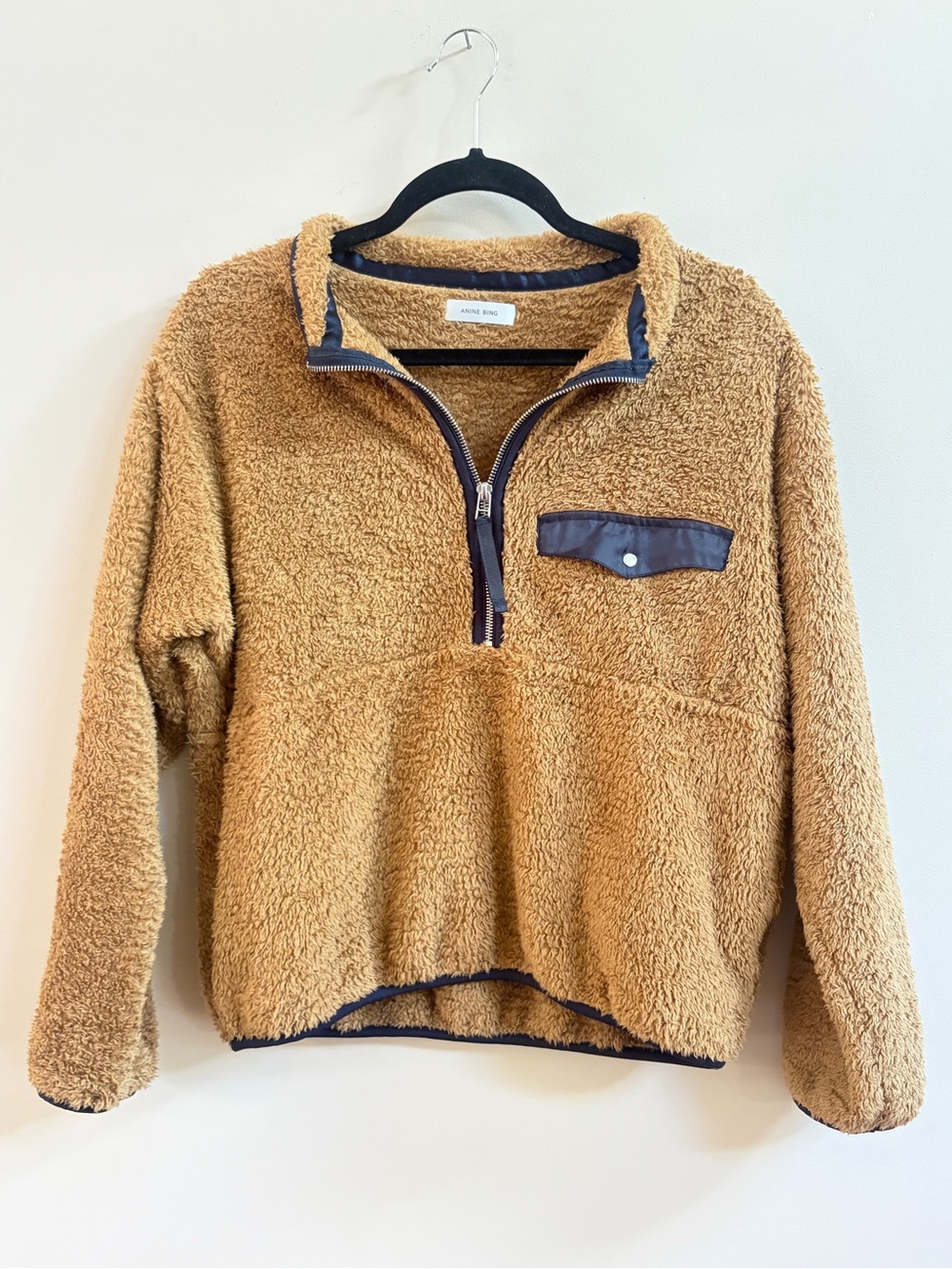 Annie Bing Sierra Pullover in Toast Quarter Zip Long Sleeve Fleece Teddy Sweater